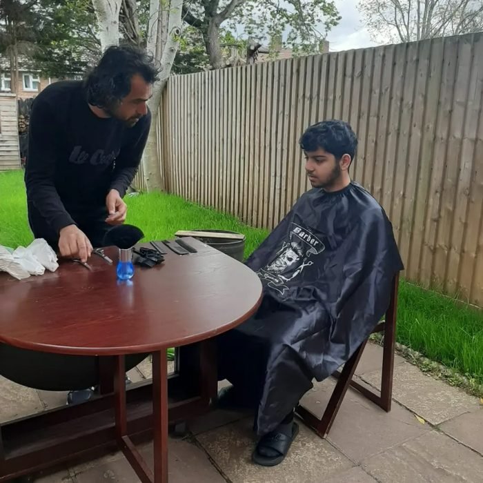 Mobile barber session outdoors